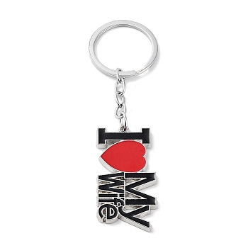 Alloy Enamel Keychains, Word with Heart, Platinum, 10.7cm