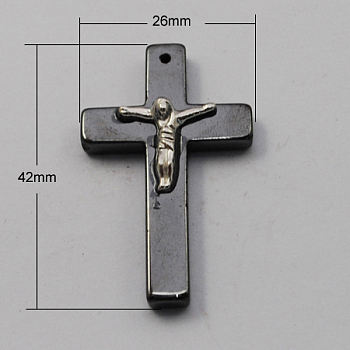Non-magnetic Hematite Pendants, For Easter, Grade A, Crucifix Cross, Black, 42x26x8mm, Hole: 1mm