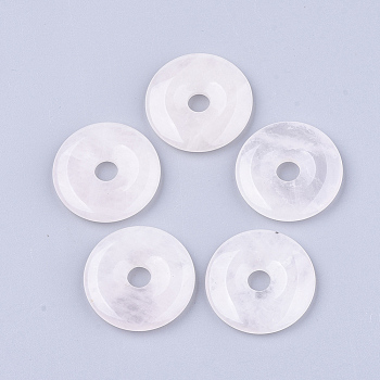 Natural Rose Quartz Pendants, Donut/Pi Disc, Donut Width: 12mm, 30x4.5~5.5mm, Hole: 6mm