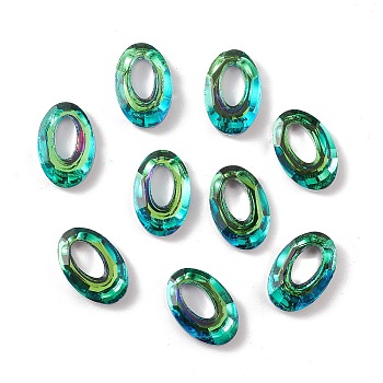 Electroplate Glass Linking Rings, Crystal Cosmic Ring, Prism Ring, Faceted, Back Plated, Oval, Green, 20x13x4~5mm, Inner Diameter: 10x5.3mm