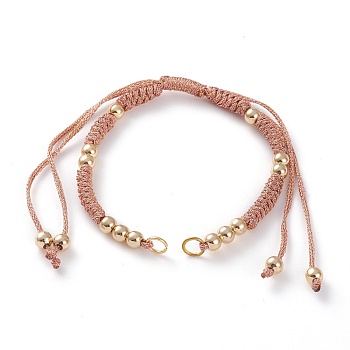 Adjustable Polyester Braided Cord Bracelet Making, with Metallic Cord, Brass Beads, 304 Stainless Steel Jump Rings, Sandy Brown, 5-1/2~11-3/8 inch(14~29cm)