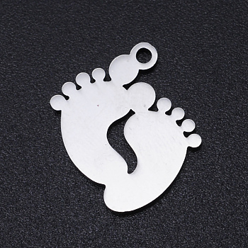201 Stainless Steel Laser Cut Pendants, Baby Feet, Stainless Steel Color, 18x16x1mm, Hole: 1.5mm