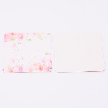 White Cardboard Earring Display Cards, Square with Flower Pattern, Pink, 2x2 inch(5x5cm)