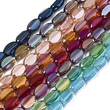 Electroplate Glass Beads Strands, AB Color Plated, Oval, Mixed Color, 6.5x4x3mm, Hole: 0.8mm, about 80pcs/strand, 20.08 inch(51cm)