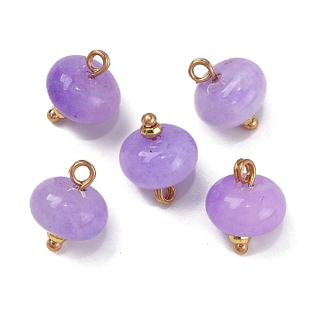 Natural White Jade Dyed Saucer Charms with Rack Plating Golden Tone Brass Bails, Lilac, 12x10mm, Hole: 1.5~1.6mm