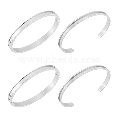 4Pcs 2 Styles Egg Shaped 201 Stainless Steel Grooved Hinged Bangles(STAS-UN0048-69)-7