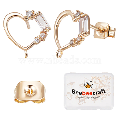 Real 18K Gold Plated Heart Brass Stud Earring Findings