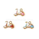304 Stainless Steel Enamel Pendants, PVD Vacuum Plating, Real 18K Gold Plated, Motorbike Charm, Mixed Color, 11x16x10mm, Hole: 1.8mm(STAS-P396-16G-M)