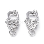 Brass Micro Pave Clear Cubic Zirconia Lobster Claw Clasps, Cadmium Free & Lead Free, with Jump Rings, Long-Lasting Plated, Insects, Platinum, 17.5x10.5x6mm, Hole: 3.5mm(ZIRC-Q024-20P)