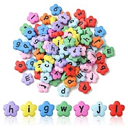 Opaque Acrylic Flower Horizontal Hole Beads, Random Mixed Letters, Mixed Color, 11x11x4mm, Hole: 2mm(SACR-YW0001-59)