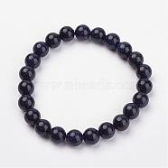 Synthetic Blue Goldstone Stretch Bracelets, Round, 50mm(2 inch), Bead: 8.5mm(G-N0263-05)