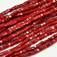 Faceted Cube Glass Beads Strands, Red, 2x2x2mm, Hole: 0.5mm, about 200pcs/strand, 15.7 inch(X-EGLA-J133-C02)