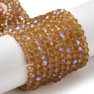 Electroplate Transparent Glass Beads Strands, Faceted, Round, Rainbow Plated, Goldenrod, 4mm, Hole: 0.7mm, about 88~95pcs/strand, 12.99~14.06 inch(33~35.7cm)(EGLA-A035-T4mm-L17)