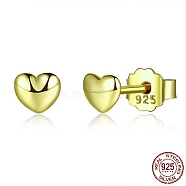 925 Sterling Silver Stud Earrings, Heart, with 925 Stamp, Real 18K Gold Plated, 4x4mm(EJEW-FF0008-002G)