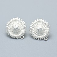 Alloy Stud Earring Findings, with Loop, Brass Pins and Ear Nuts/Earring Backs, Long-Lasting Plated, Sunflower, Matte Silver, 22x20mm, Hole: 1.5mm, Pin: 0.7mm(PALLOY-F255-07MS)
