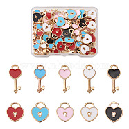 Alloy Enamel Pendants, Heart Key & Heart Lock, Light Gold, Mixed Color, 100pcs/box(ENAM-TA0002-22)