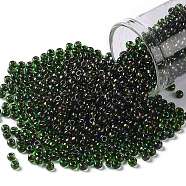 TOHO Round Seed Beads, Japanese Seed Beads, (247) Inside Color AB Jonquil/Dk Plum Lined, 8/0, 3mm, Hole: 1mm, about 1110pcs/50g(SEED-XTR08-0247)