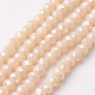 Electroplate Glass Beads Strands, Full Rainbow Plated, Faceted, Rondelle, PeachPuff, 4~4.5x3mm, Hole: 0.5mm, about 130~135pcs/strand, 15.5~16 inch(39~40cm)(EGLA-F124-FR-A02)