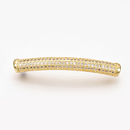 Brass Micro Pave Cubic Zirconia Tube Beads, Hollow, Clear, Golden, 39x5mm, Hole: 2.5mm(ZIRC-T004-75G)