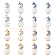 40Pcs 4 Colors Alloy Rhinestone Pendants, with ABS Imitation Pearl Beads, Crescent Moon, Platinum & Golden, 19x8x8.5mm, Hole: 1.4mm, 10Pcs/color(FIND-FH0007-36)