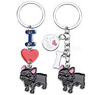 WEWAYSMILE 2 pcs Dog Keychain Car Keychain Pet Pendant Key-Ring Lovely Dog Key-ring Portable Metal Keychain Gift for Pet Lover Birthday Puppy Theme Party Supplies (Black Bulldog), Platinum, 9.5x2.4cm(JX793A)