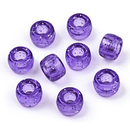 Transparent Plastic Beads, with Glitter Powder, Barrel, Blue Violet, 9x6mm, Hole: 3.8mm, about 1900pcs/500g(KY-T025-01-B14)