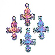 Alloy Pendants, Cadmium Free & Lead Free, Cross with Bird, Rainbow Color, 47x30x2mm, Hole: 4mm(PALLOY-N156-046-RS)