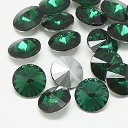 Pointed Back Glass Rhinestone Cabochons, Rivoli Rhinestone, Back Plated, Faceted, Cone, Med.Emerald, 14x7mm(RGLA-T086-14mm-15)
