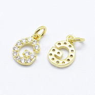 Brass Micro Pave Grade AAA Cubic Zirconia Charms, Letter G, Cadmium Free & Nickel Free & Lead Free, Real 18K Gold Plated, 9x6x1.5mm, Hole: 2mm(X-ZIRC-P067-11G-G-NR)