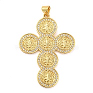 Cross Brass Micro Pave Cubic Zirconia Pendants, Long-Lasting Plated, Cadmium Free & Lead Free, Real 18K Gold Plated, 43x31x2mm, Hole: 5~3.5mm(KK-Q796-01G)