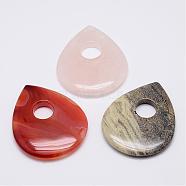 Natural Gemstone Big Pendants, teardrop, 50x40.5x6.5mm, Hole: 11mm(G-G647-17)