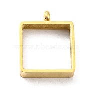 304 Stainless Steel Pendants, Hollow, Square Charm, Real 14K Gold Plated, 15x12x3mm, Hole: 1mm(STAS-B044-21G)
