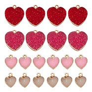 8Pcs 4 Style Electroplate Druzy Resin Pendants, with Light Gold Iron Findings, Valentine's Day, Heart, Mixed Color, 15~22.5x12~19.5x3.5~8mm, Hole: 1~1.8mm, 2pcs/style(RESI-LS0001-16)