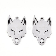 201 Stainless Steel Pendants, Laser Cut, Wolf, Stainless Steel Color, 18.5x12x0.9mm, Hole: 1.4mm(STAS-S081-048)