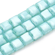 Opaque Solid Color Glass Beads Strands, Faceted, Square, Pale Turquoise, 13x13x7.5mm, Hole: 1~1.2mm, about 27pcs/strand, 13.77 inch(35cm)(GLAA-N032-08I)