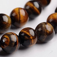 Round Natural Tiger Eye Gemstone Bead Strands, 8mm, Hole: 1mm; about 48pcs/strand, 14.9 inches
