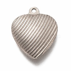 Non-Tarnish 304 Stainless Steel Pendants, Heart with Stripe Pattern, Stainless Steel Color, 21.5x18x6mm, Hole: 1.4mm(STAS-H126-31AS)