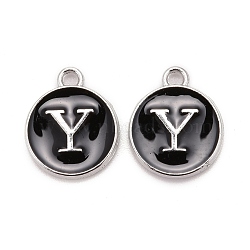 Platinum Plated Alloy Charms, Cadmium Free & Lead Free, with Enamel, Enamelled Sequins, Flat Round with Letter, Letter.Y, 14x12x2mm, Hole: 1.5mm(X-ENAM-S118-02Y-P)