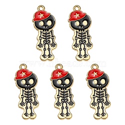 5Pcs Alloy Enamel Pendants, Skeleton with Hat Charm, Golden, FireBrick, 32.5x13x1.5mm, Hole: 1.6mm(ENAM-YW0002-49B)