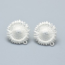 Alloy Stud Earring Findings, with Loop, Brass Pins and Ear Nuts/Earring Backs, Long-Lasting Plated, Sunflower, Matte Silver, 22x20mm, Hole: 1.5mm, Pin: 0.7mm(PALLOY-F255-07MS)