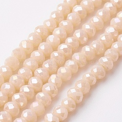 Electroplate Glass Beads Strands, Full Rainbow Plated, Faceted, Rondelle, PeachPuff, 4~4.5x3mm, Hole: 0.5mm, about 130~135pcs/strand, 15.5~16 inch(39~40cm)(EGLA-F124-FR-A02)