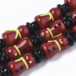 Handmade Lampwork Beads Strands, Snowman, for Christmas, Dark Red, 26x12mm, Hole: 1.8mm, about 20pcs/Strand, 20.08 inch(51cm)(LAMP-R142-01D)