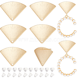 10Pcs Brass Stud Earrings, with Hole, Fan, with  30Pcs Plastic Ear Nuts, Real 18K Gold Plated, 17.5x24.5mm, Hole: 1.2mm, Pin: 0.6mm(KK-BC0011-54)
