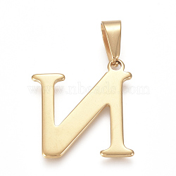 304 Stainless Steel Pendants, Golden, Initial Letter.N, 27.5x24.5x1mm, Hole: 4x8mm(STAS-F106-95G-N)