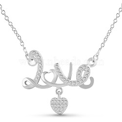 TINYSAND 925 Sterling Silver Cubic Zirconia Love Pendant Necklace, Silver, 16 inch(TS-N353-S)