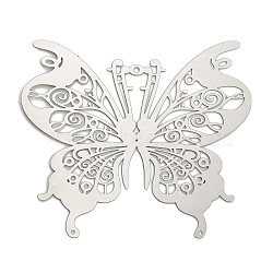 201 Stainless Steel Laser Cut Connector Charms, Butterfly Links, Etched Metal Embellishments, Non-Tarnish, Stainless Steel Color, 66x75x0.3mm, Hole: 1.6mm(STAS-Z116-04P-01)