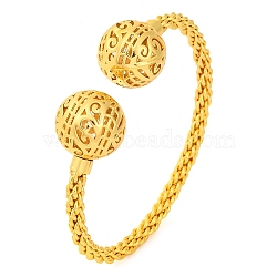 Brass Cuff Bangles, Long-Lasting Plated Twist Bangles for Women, Lead Free & Cadmium Free, Hollow Round Ball, Golden, Inner Diameter: 2-3/4 inch(6.9cm)(BJEW-F477-04G-02)