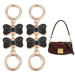 2Pcs Alloy Enamel Bowknot Link Purse Strap Extenders, Light Gold, Black, 10.5cm(FIND-UN0003-18B)