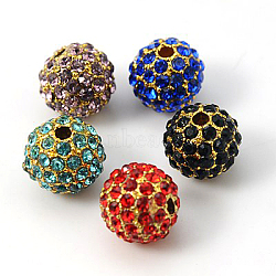 Alloy Rhinestone Beads, Grade A, Round, Golden Metal Color, Mixed Color, 12mm(RB-A034-12mm-G)