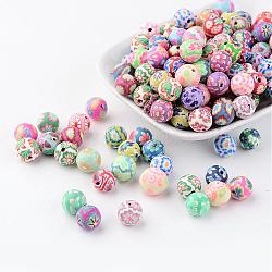 Handmade Polymer Clay Beads, Round, Mixed Color, about 10mm in diameter, hole: 1.6~3mm(FM10mmY)